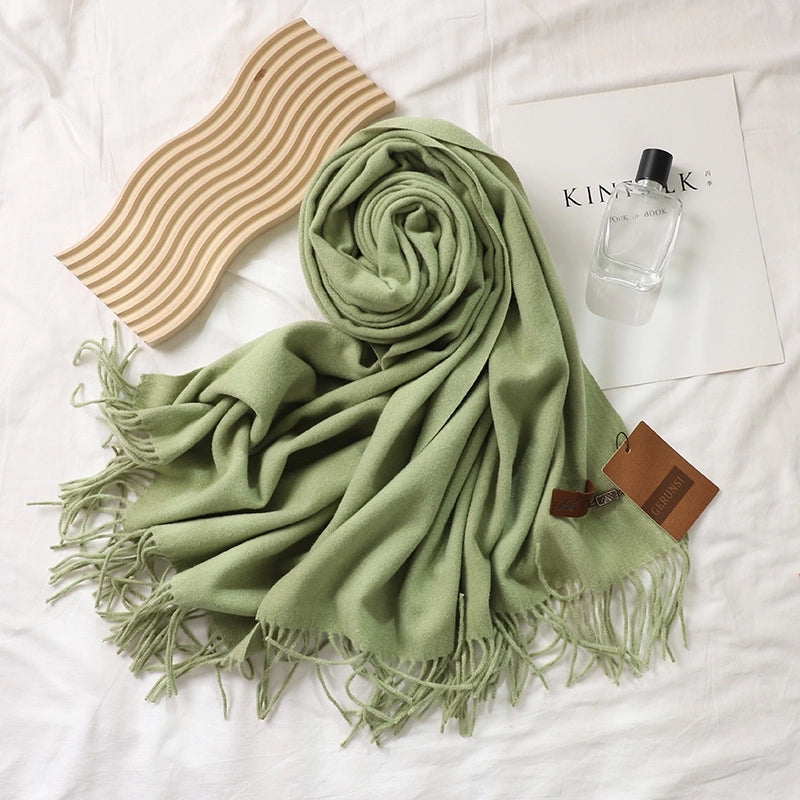 Solid Color Prickly Wool Scarf Women's 300g Ge Run Si Imitation Cashmere Thickened Scarf Japanese Style Plain Scarf For Autumn And Winter