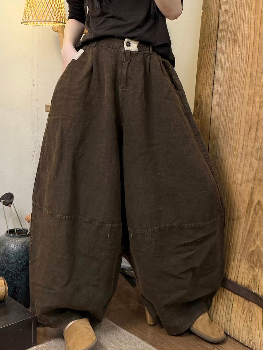 Women Summer Pure Color 100%Linen Harem Pants