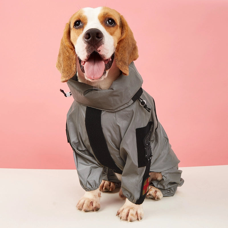 New Pet Reflective All-inclusive Four-legged Large Dog Raincoat Dog Fashion Brand Raincoat Can Be Pasted Armband Clothes