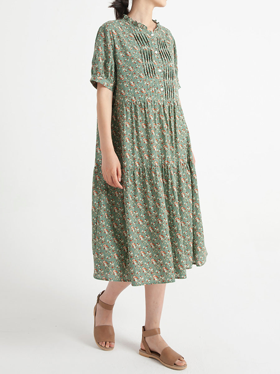 Plus Size Vintage Floral Women Summer Short Sleeve Dress