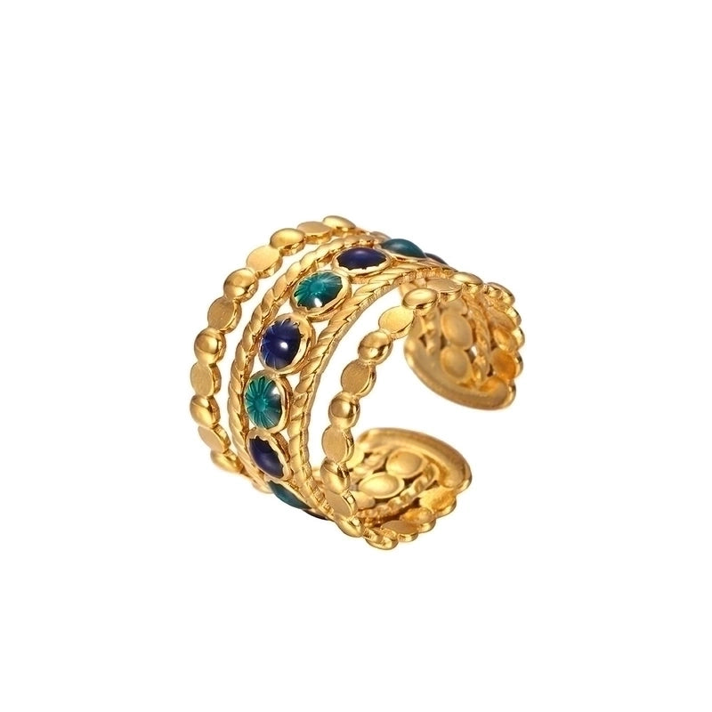 Vintage Style Color Block Stainless Steel 18K Gold Plated Plating Open Rings