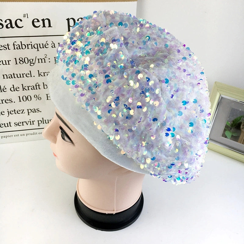 Korean Style Fashion Net Red Gold Velvet Sequined Beret Women's Autumn And Winter Fashion Temperament Painter Hat Beret