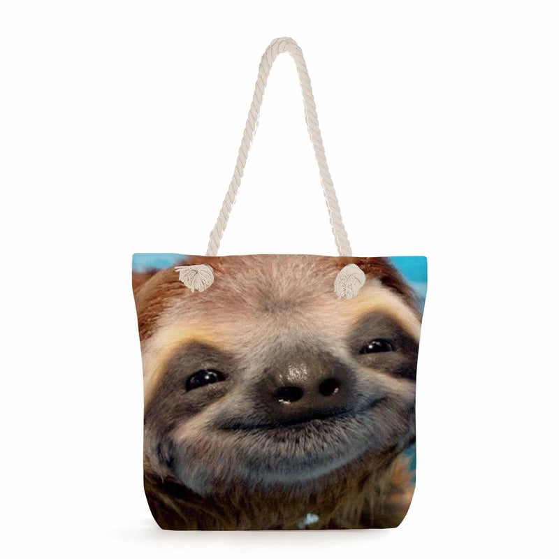 Women's Cotton And Linen Sloth Cute Square Zipper Tote Bag