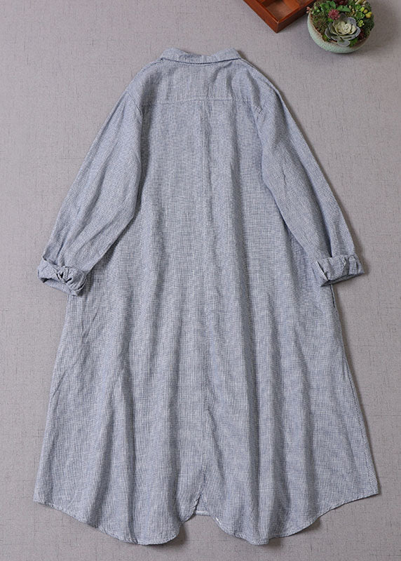 DIY Blue Peter Pan Collar Button Cotton Vacation Dresses Long Sleeve Spring