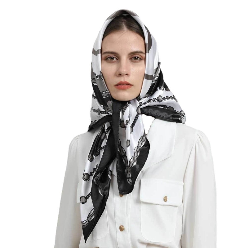 Women's Elegant Letter Plaid Polka Dots Satin Printing Silk Scarf