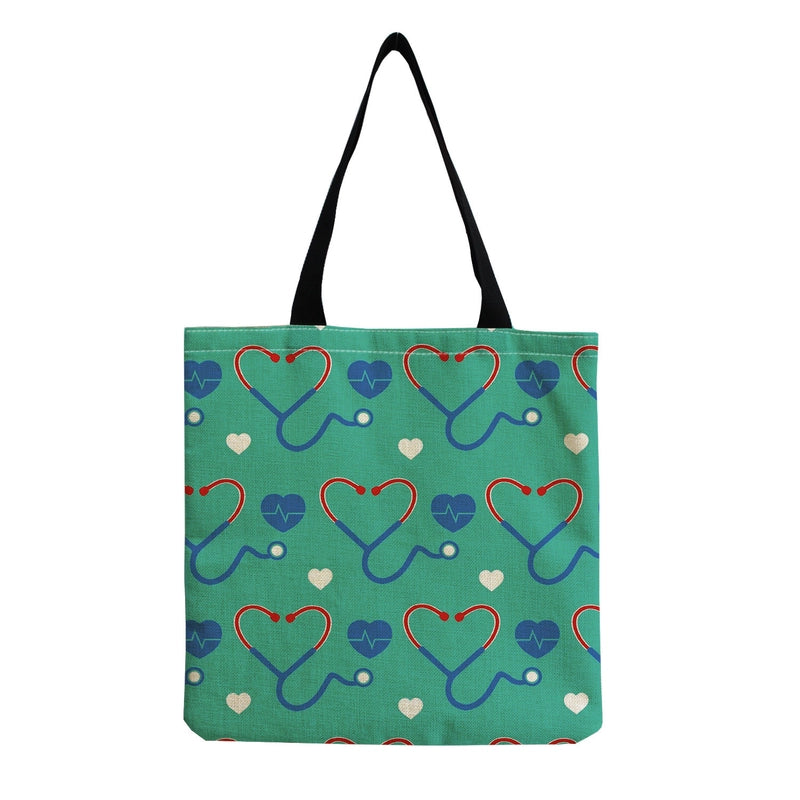 Women's Cotton And Linen Letter Nurse Heart Shape Classic Style Square Open Tote Bag