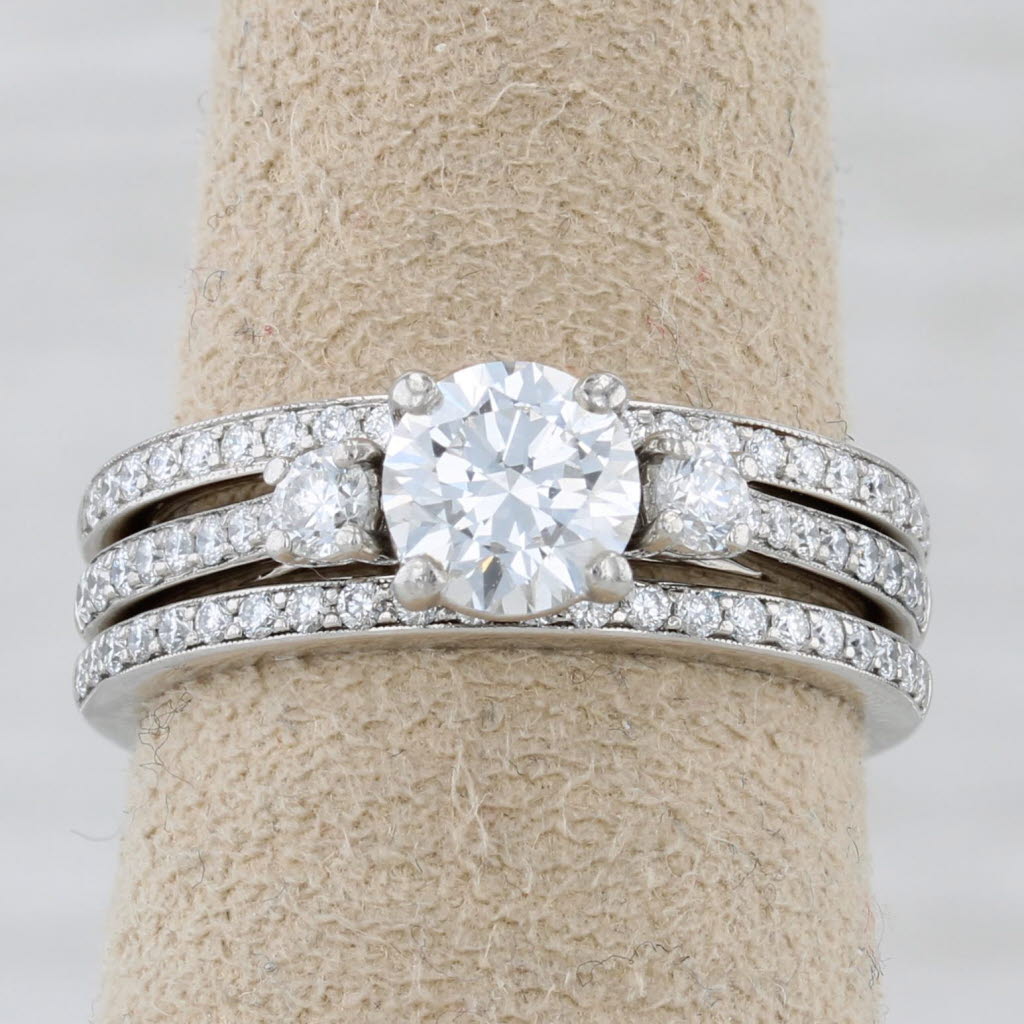 1.36ctw Lab Grown Round Diamond Engagement Ring Wedding Bands Set Platinum IGI