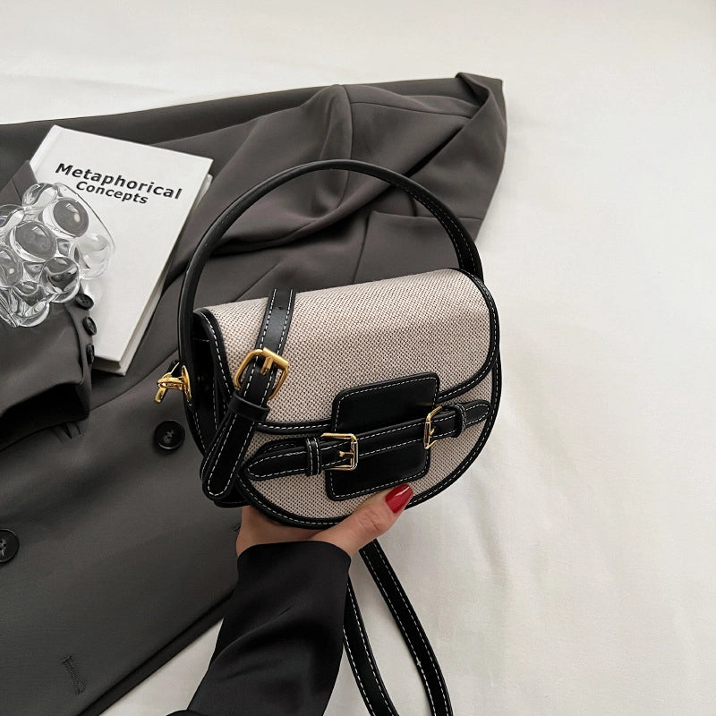Women's Small Pu Leather Color Block Streetwear Square Magnetic Buckle Saddle Bag