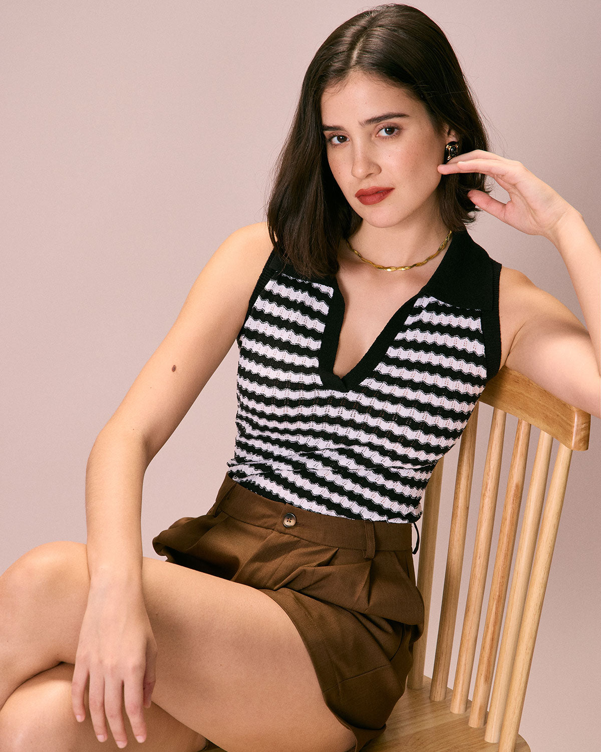 The Black Collared Striped Knit Tank Top