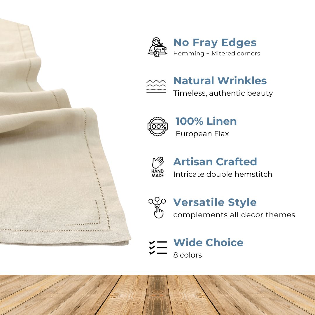 Natural 100% Linen Incomplete Hemstitch Table Runner 72