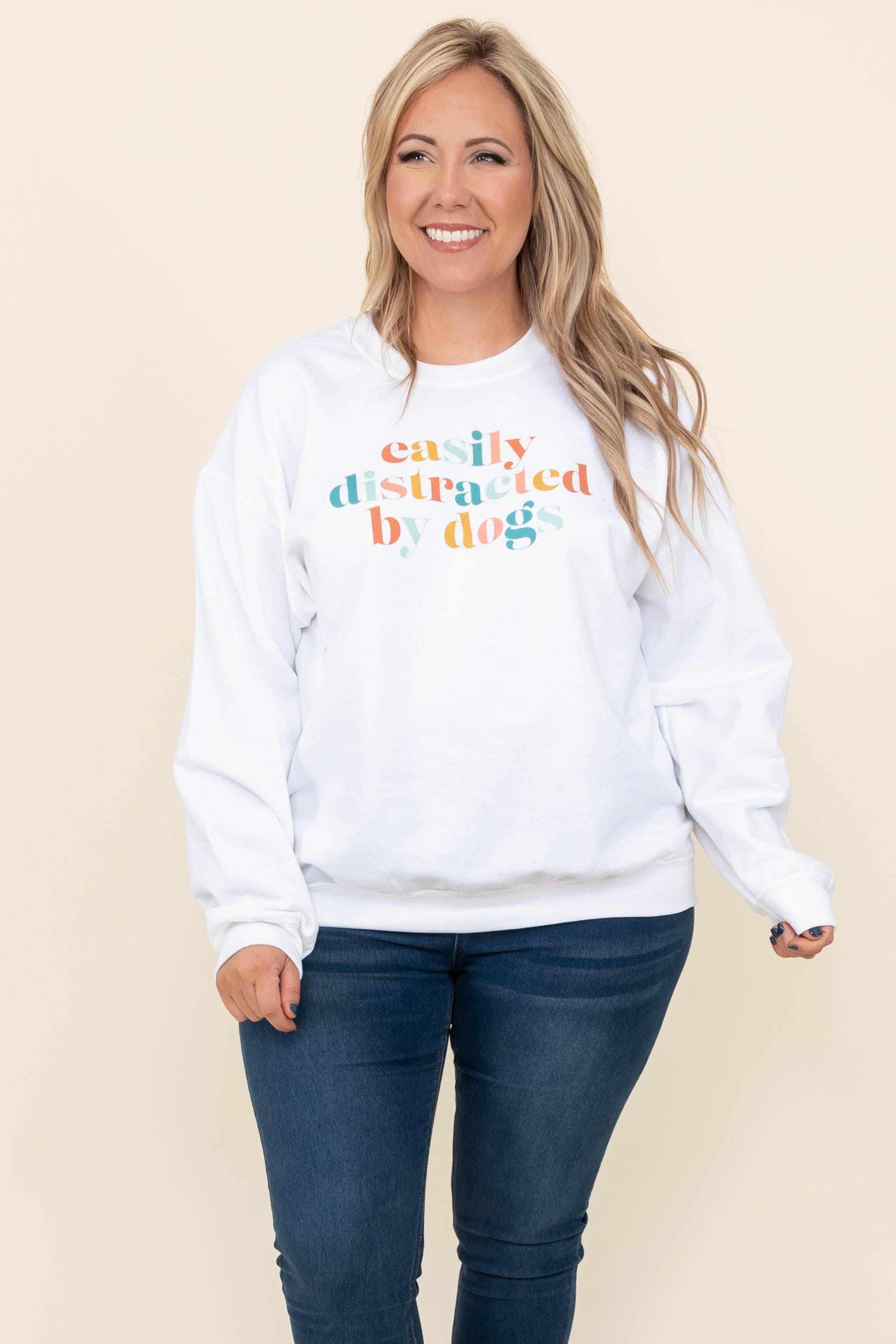 Easily Distracted By Dogs Sweatshirt. White