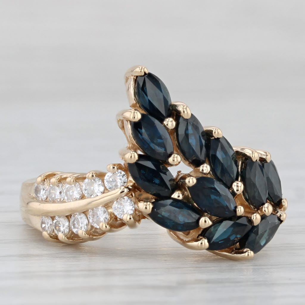 2.07ctw Blue Sapphire Cluster Diamond Ring 14k Yellow Gold Size 6.25