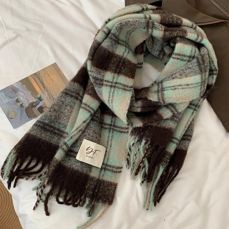 Women's Vintage Style Plaid Polyester Scarf