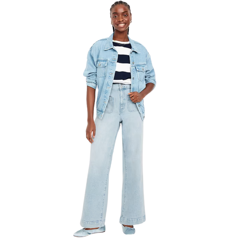 High Rise Straight Cut Wide Leg Jeans