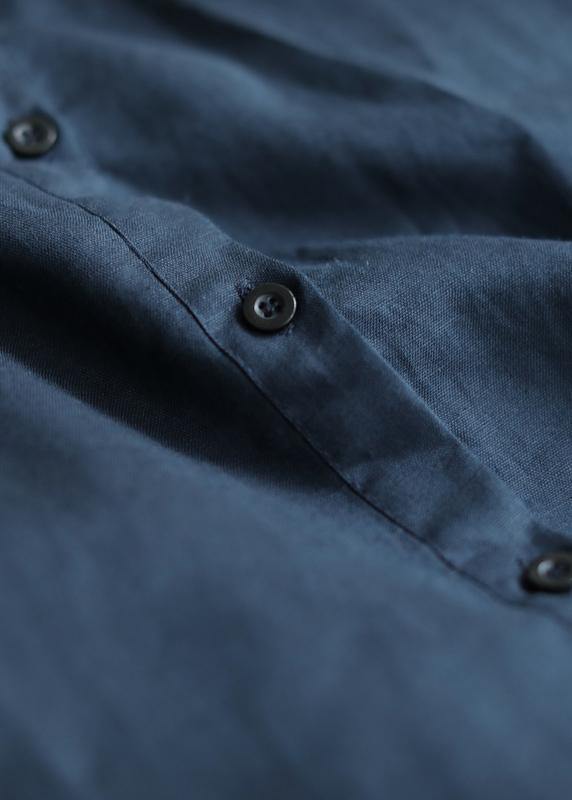 Women lapel Button Down linen summer Robes design navy striped Dresses