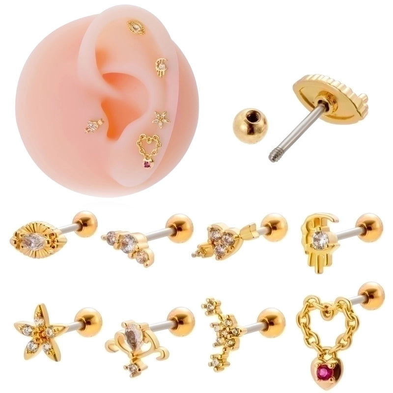 1 Piece Ear Cartilage Rings & Studs Sweet Heart Shape Flower 316L Stainless Steel  Copper Plating Inlay Zircon Ear Cartilage Rings & Studs