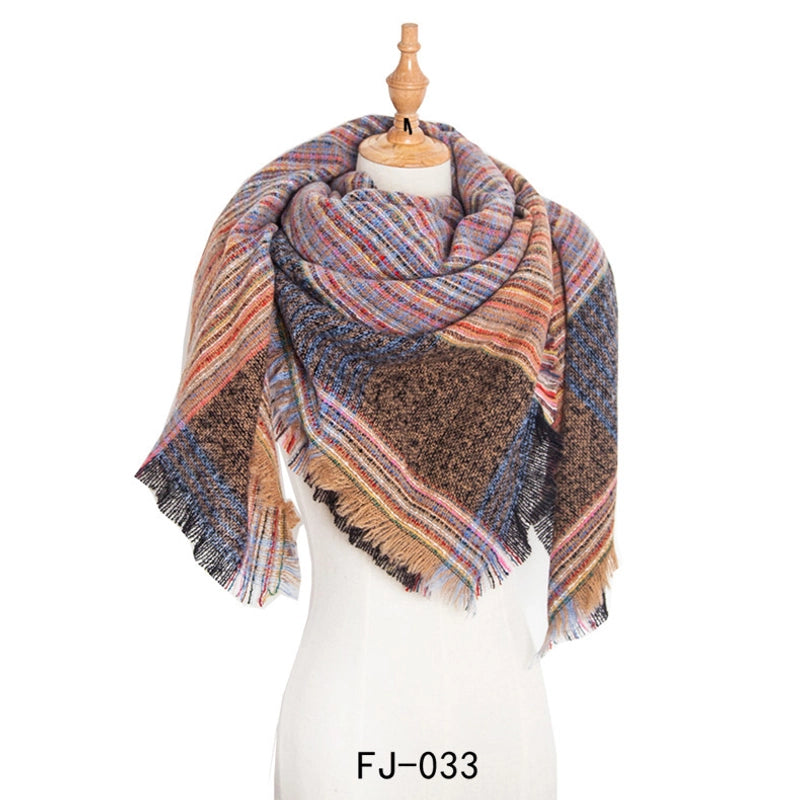 Autumn And Winter New Ring Yarn Thickened Double-sided Lattice Prick Scarf Scarf Women's Scarf Shawl Manufacturers