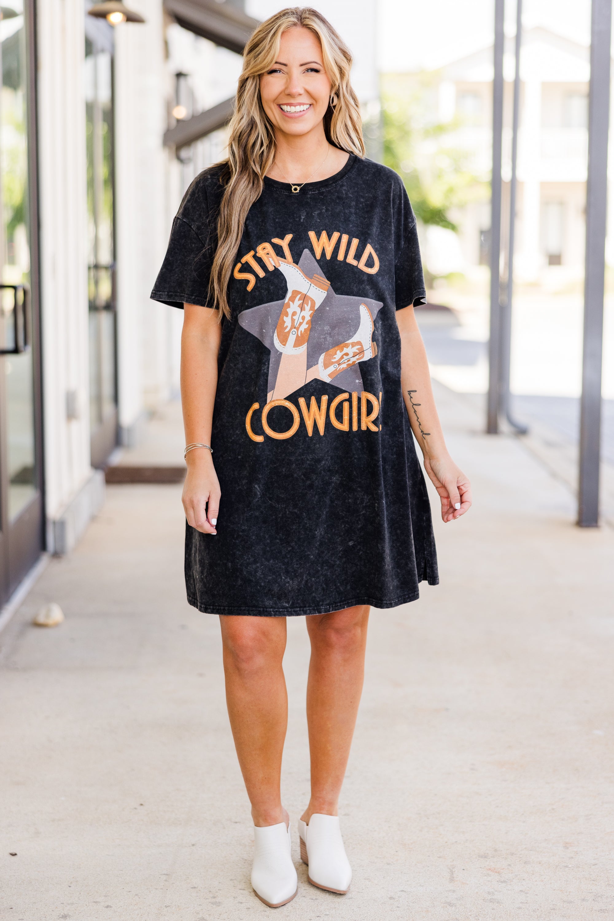 Stay Wild Cowgirl T-Shirt Dress. Black