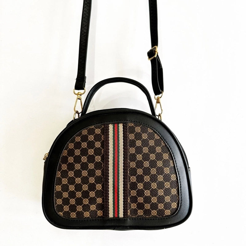 Women's Medium Pu Leather Monogram Argyle Vintage Style Classic Style Semicircle Zipper Crossbody Bag