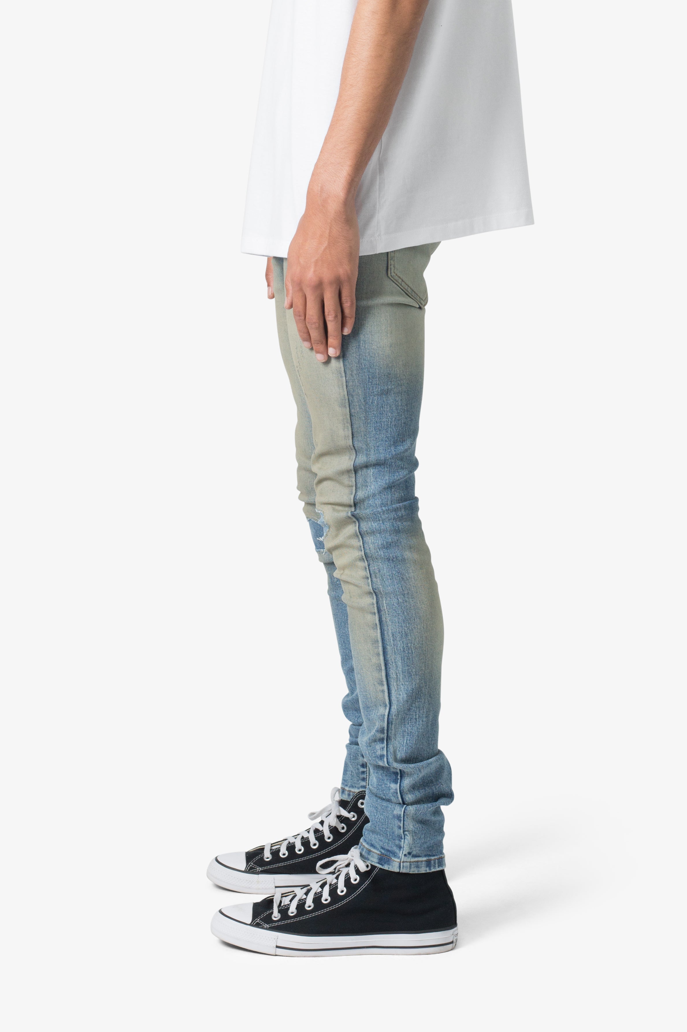 X651 Distressed Circle Knee Denim - Blue