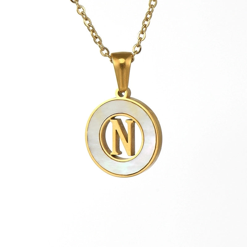 Minimalist Letter Stainless Steel Pendant Necklace Plating Hollow Out Shell Stainless Steel Necklaces