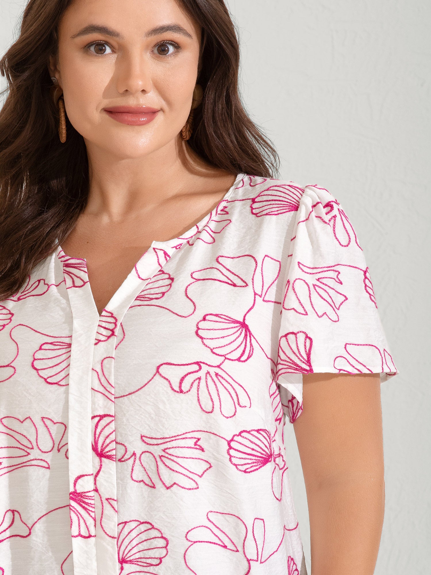 Jellyfish Print Textured Placket Blouse