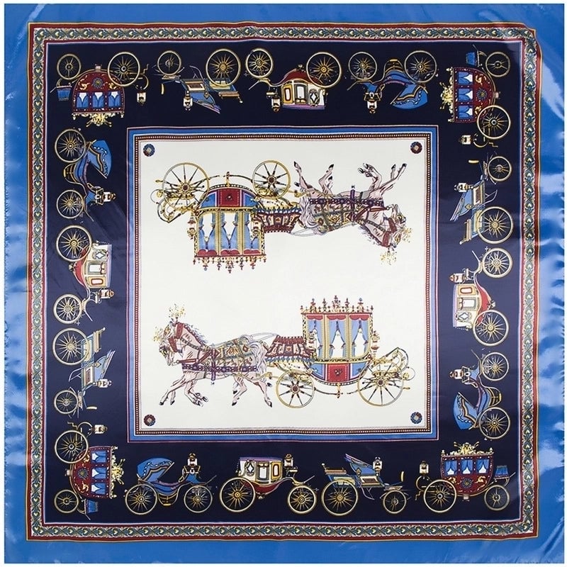 Silk Chain Carriage Oil Painting Flowers Ladies 90cm Square Scarf