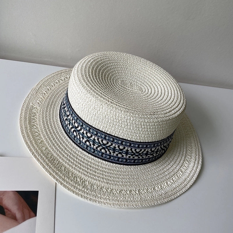 Women's Sweet Geometric Flat Eaves Straw Hat