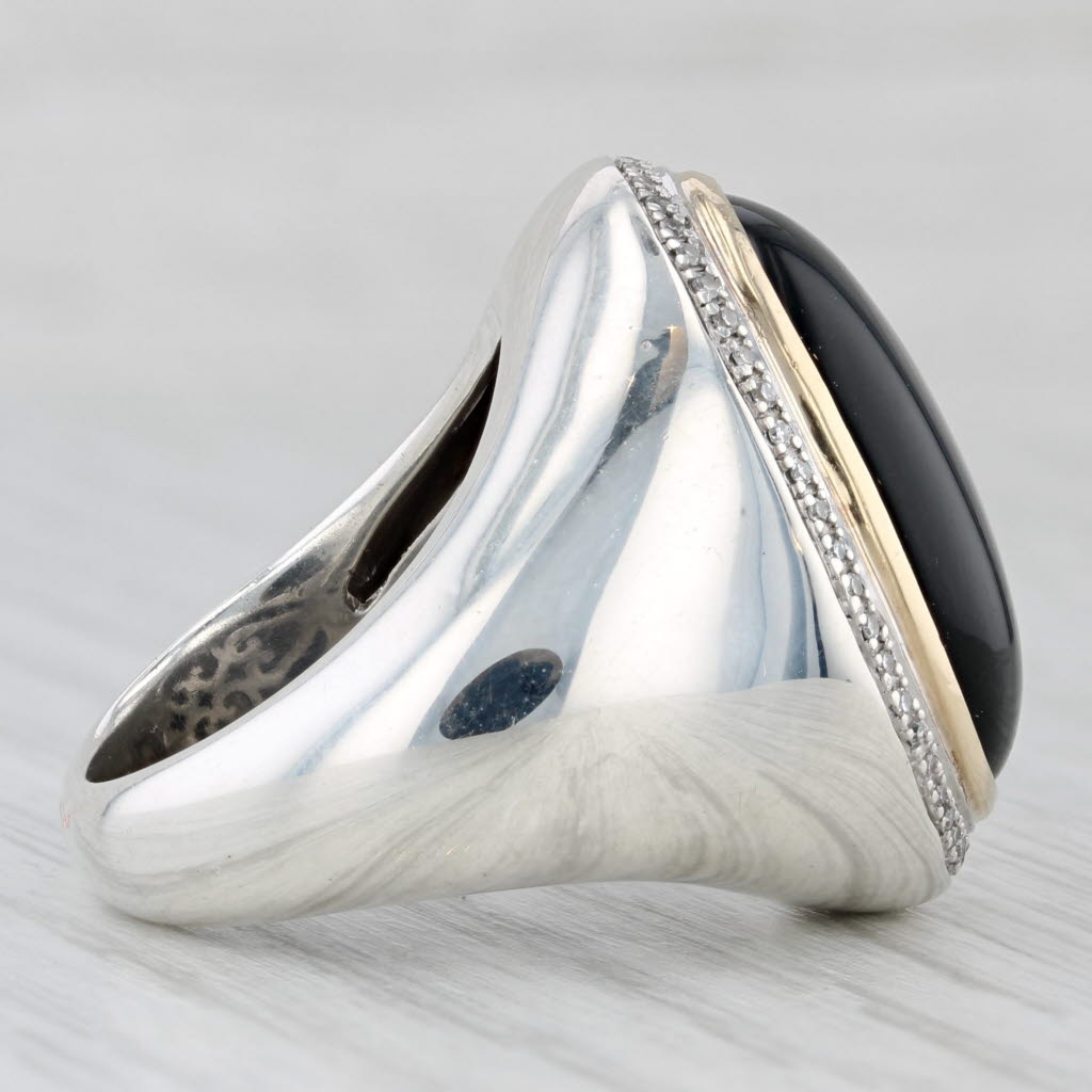 Onyx Diamond Halo Ring 14k White Gold Size 7 Statement