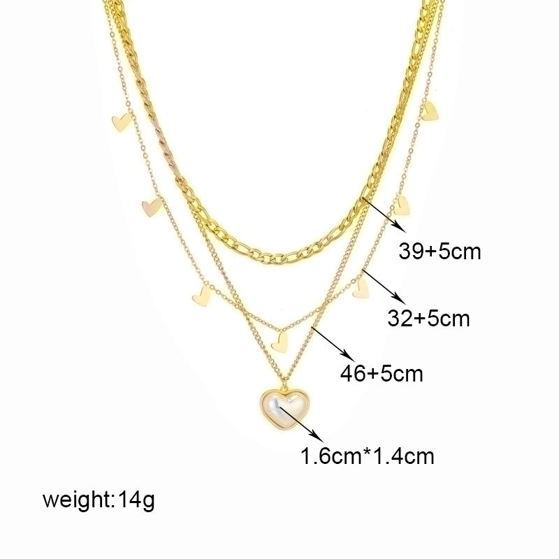 Minimalist Heart Shape 304 Stainless Steel Pearl 18K Gold Plated Plating Inlay Layered Necklaces