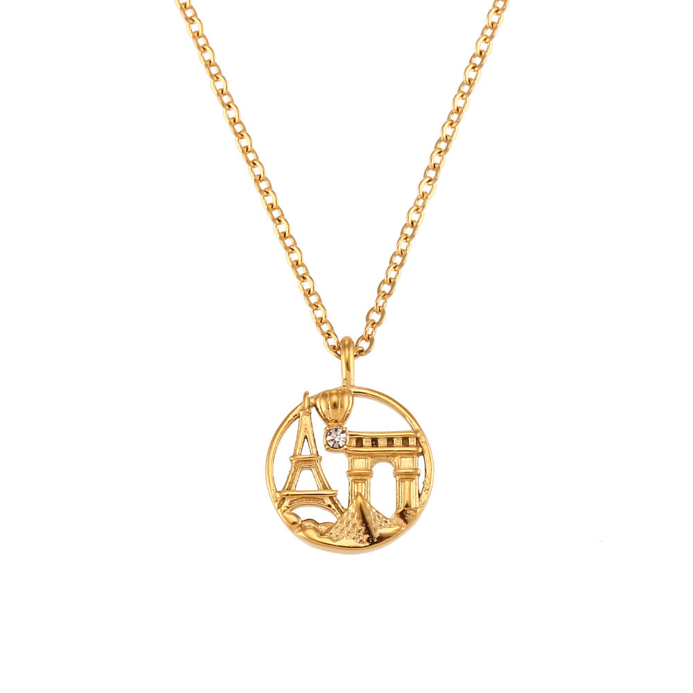 Fashion Round Geometric Stainless Steel 18K Gold Plated Necklaces