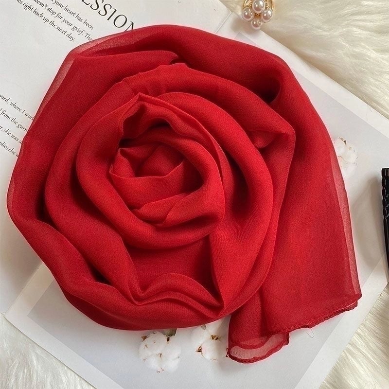 Women's Basic Lady Solid Color Georgette Silk Scarf
