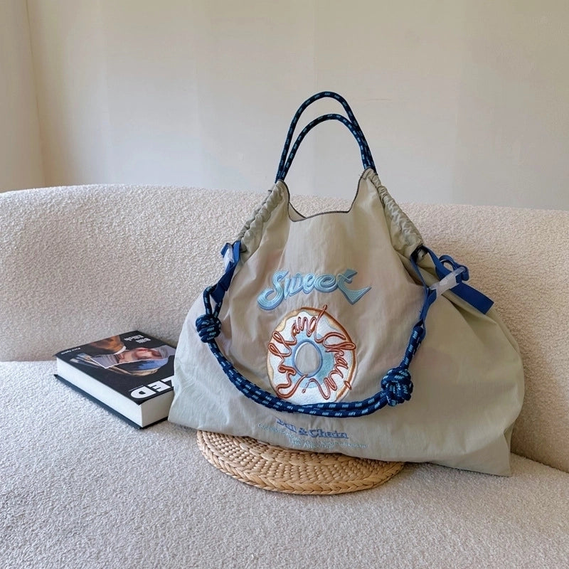 Women's Large Nylon Animal Donuts Basic Classic Style Square Open Shopping Bags