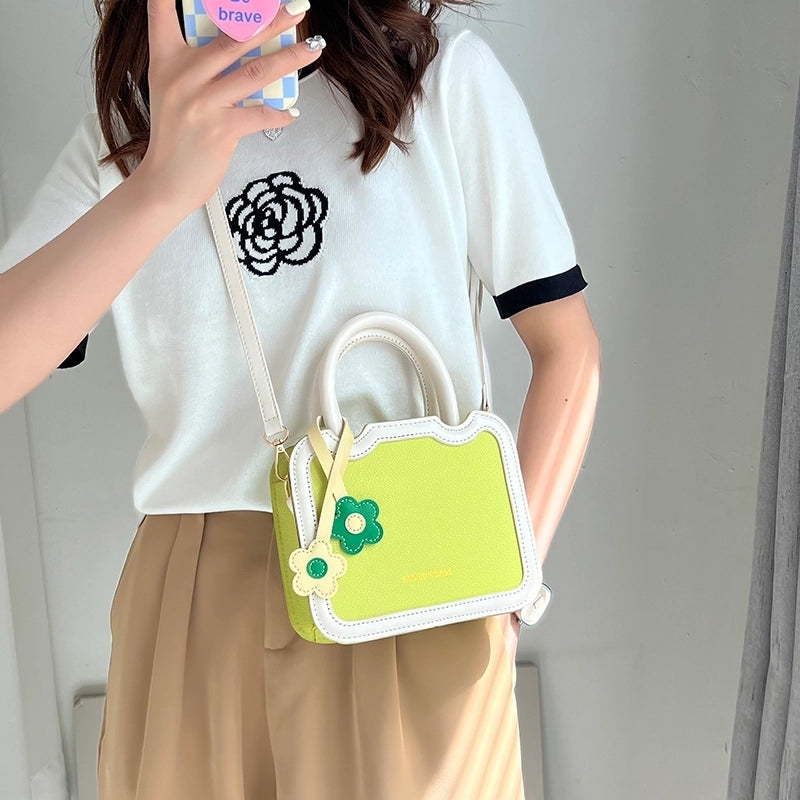 Women's Medium Pu Leather Color Block Cute Classic Style Sewing Thread Zipper Crossbody Bag