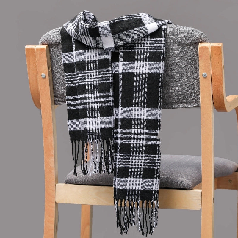 Autumn And Winter Men's Plaid Scarf British Plaid Cashmere Tassel Couple Parent-child Men's Scarf