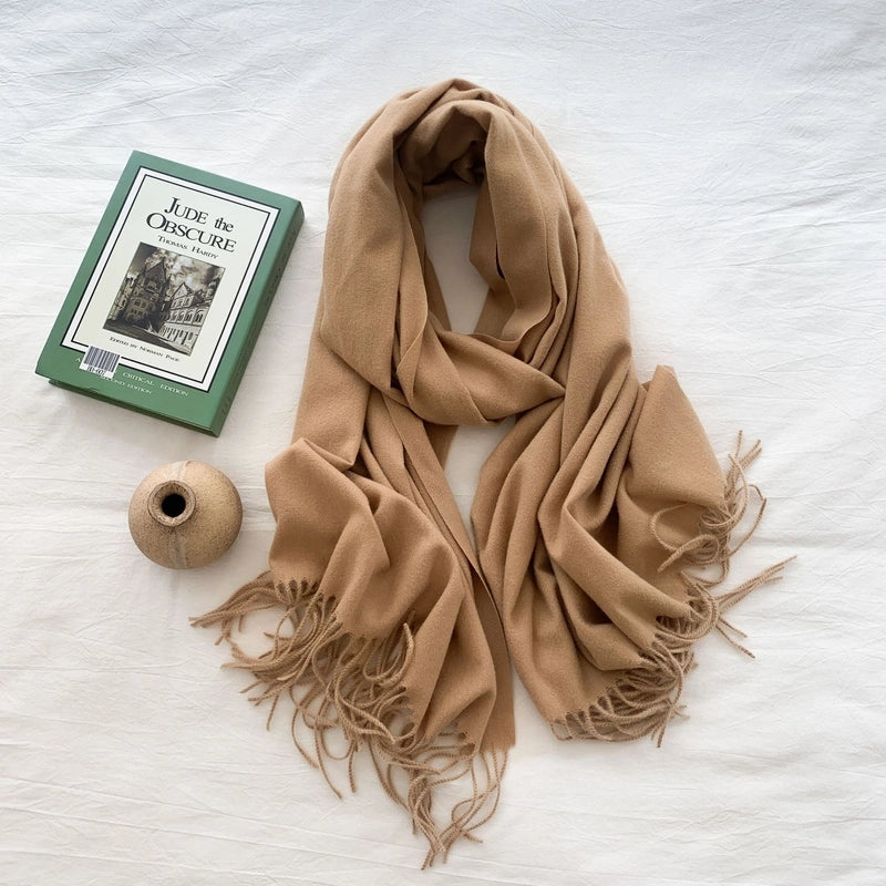 Women's Minimalist Solid Color Imitation Cashmere Tassel Scarf