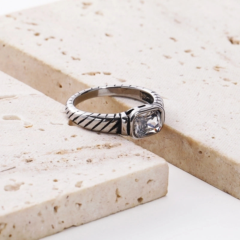 Casual Minimalist Rectangle Titanium Steel Plating Inlay Rhinestones Rings 1 Piece