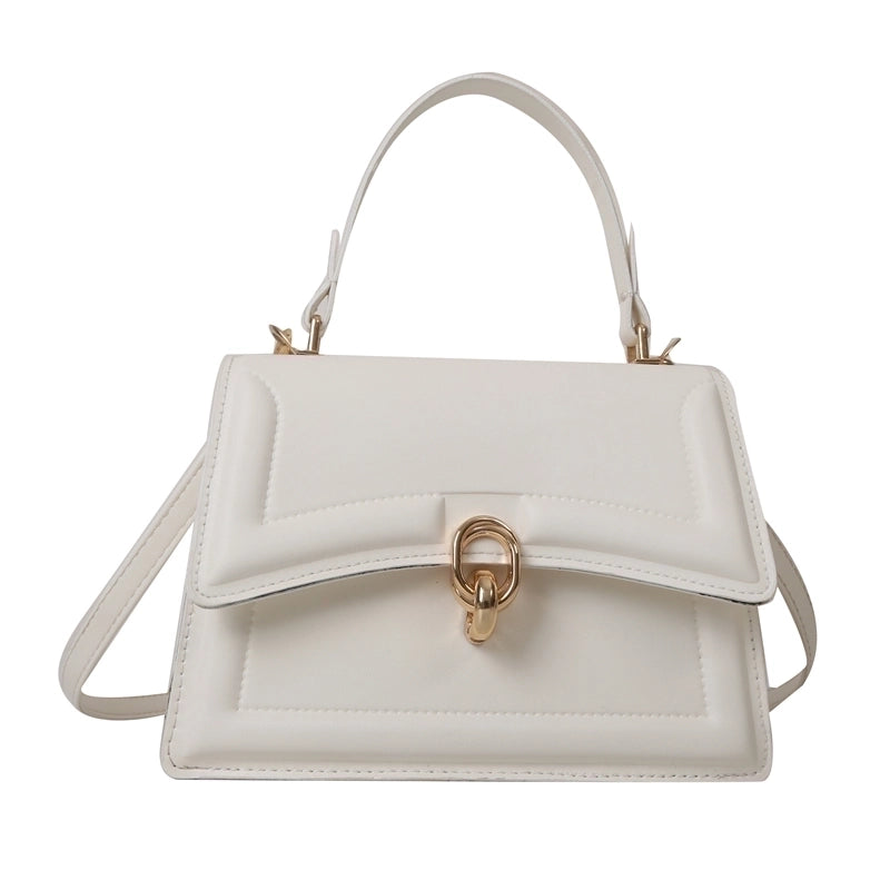 Women's Pu Leather Solid Color Streetwear Square Flip Cover Handbag