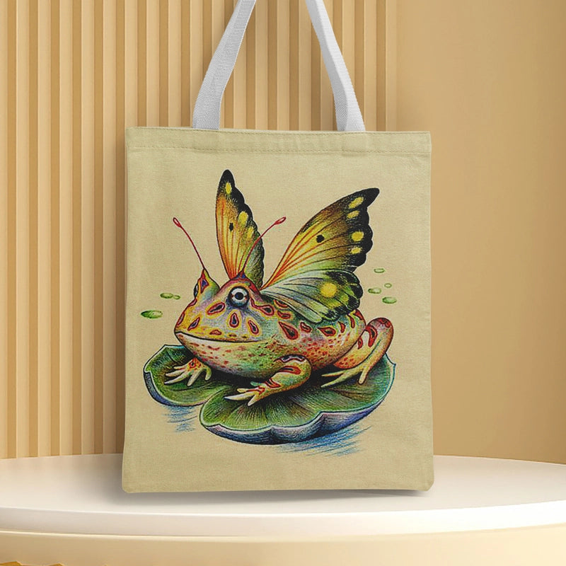 Women's Medium Canvas Frog Basic Classic Style Square Open Canvas Bag
