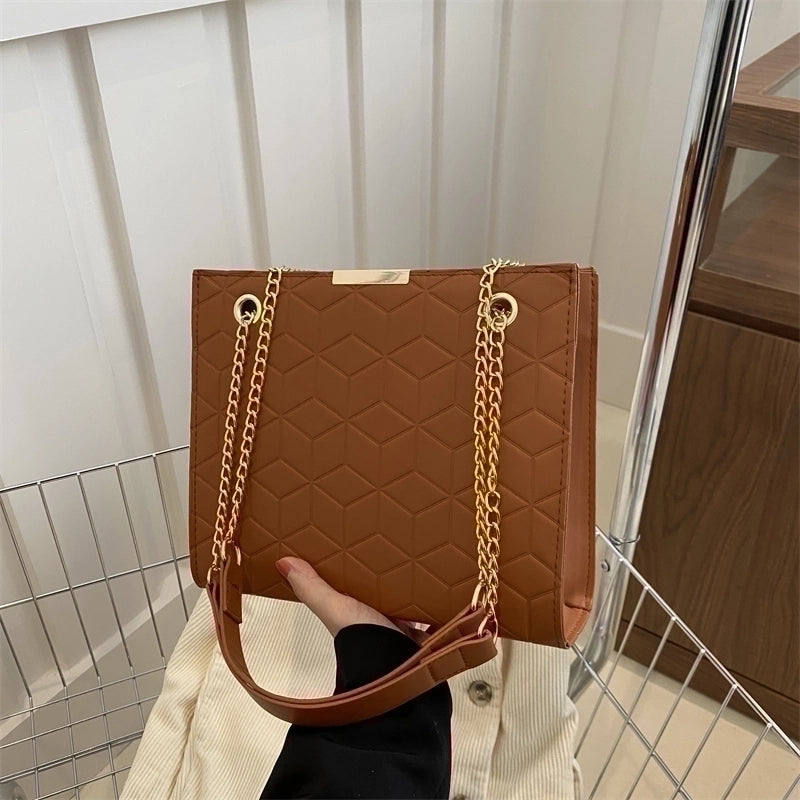 Women's Pu Leather Solid Color Classic Style Zipper Tote Bag