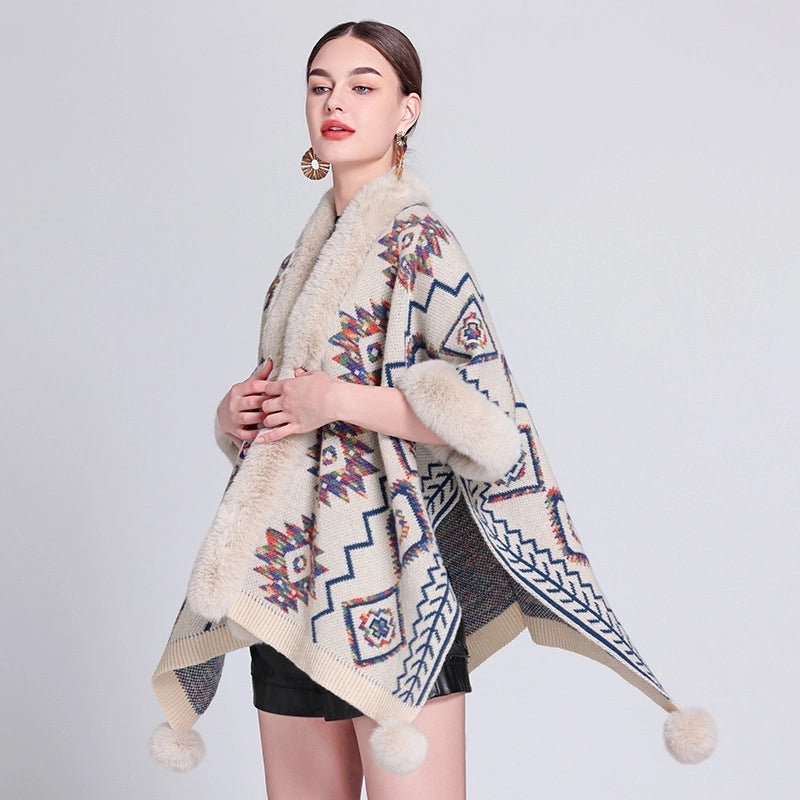 Women's Elegant Retro Lady Printing Polyester Tassel Shawl