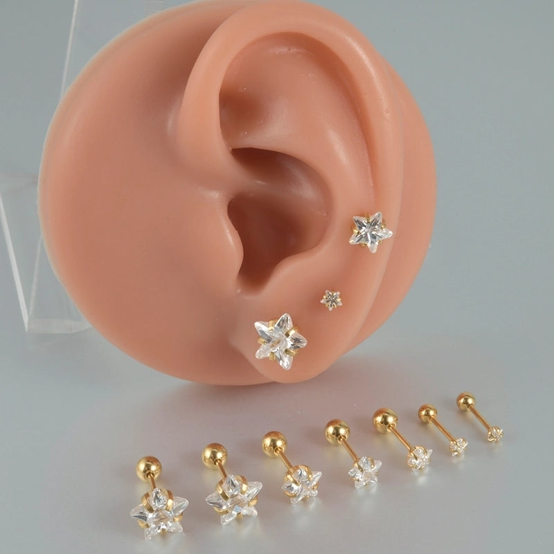 1 Piece Ear Cartilage Rings & Studs Casual Elegant Vacation Star 304 Stainless Steel Inlay Zircon 18K Gold Plated Lip Rings Ear Cartilage Rings & Studs