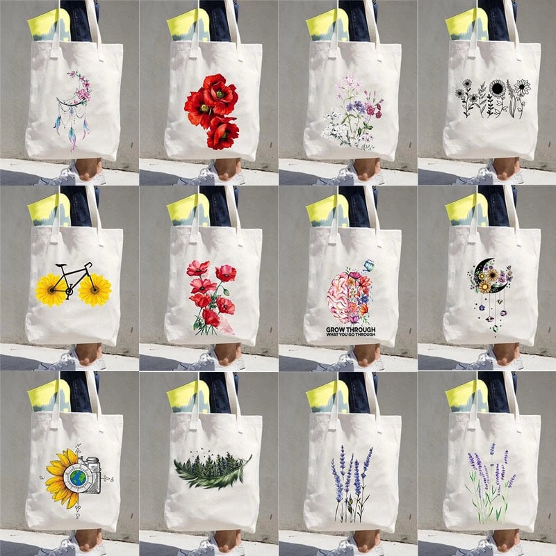 Women's Printed Shopping Bag Casual Shopping Handbag Women's Shoulder Bag Large Capacity New Artistic Fresh Women's Bag
