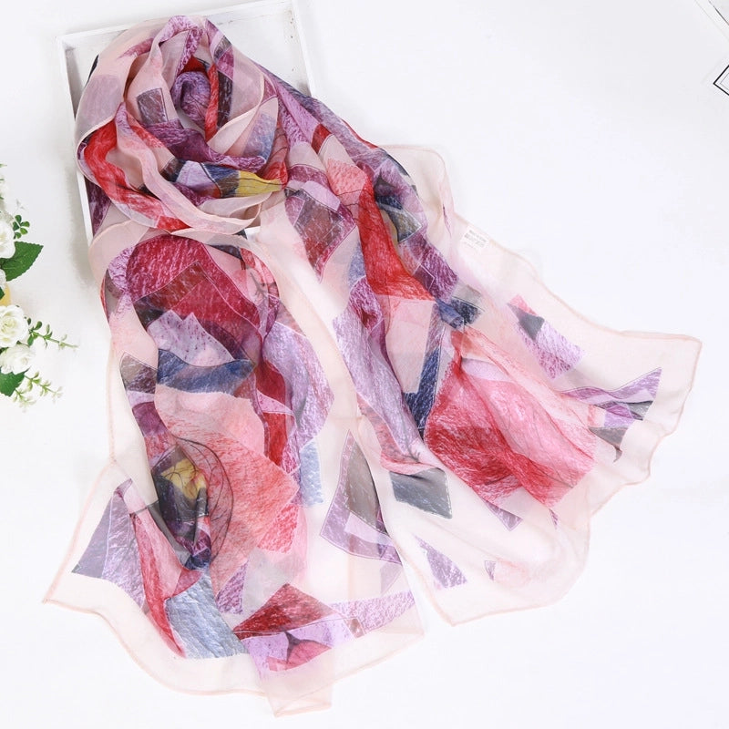 Women's Elegant Color Block Flower Georgette Silk Scarves