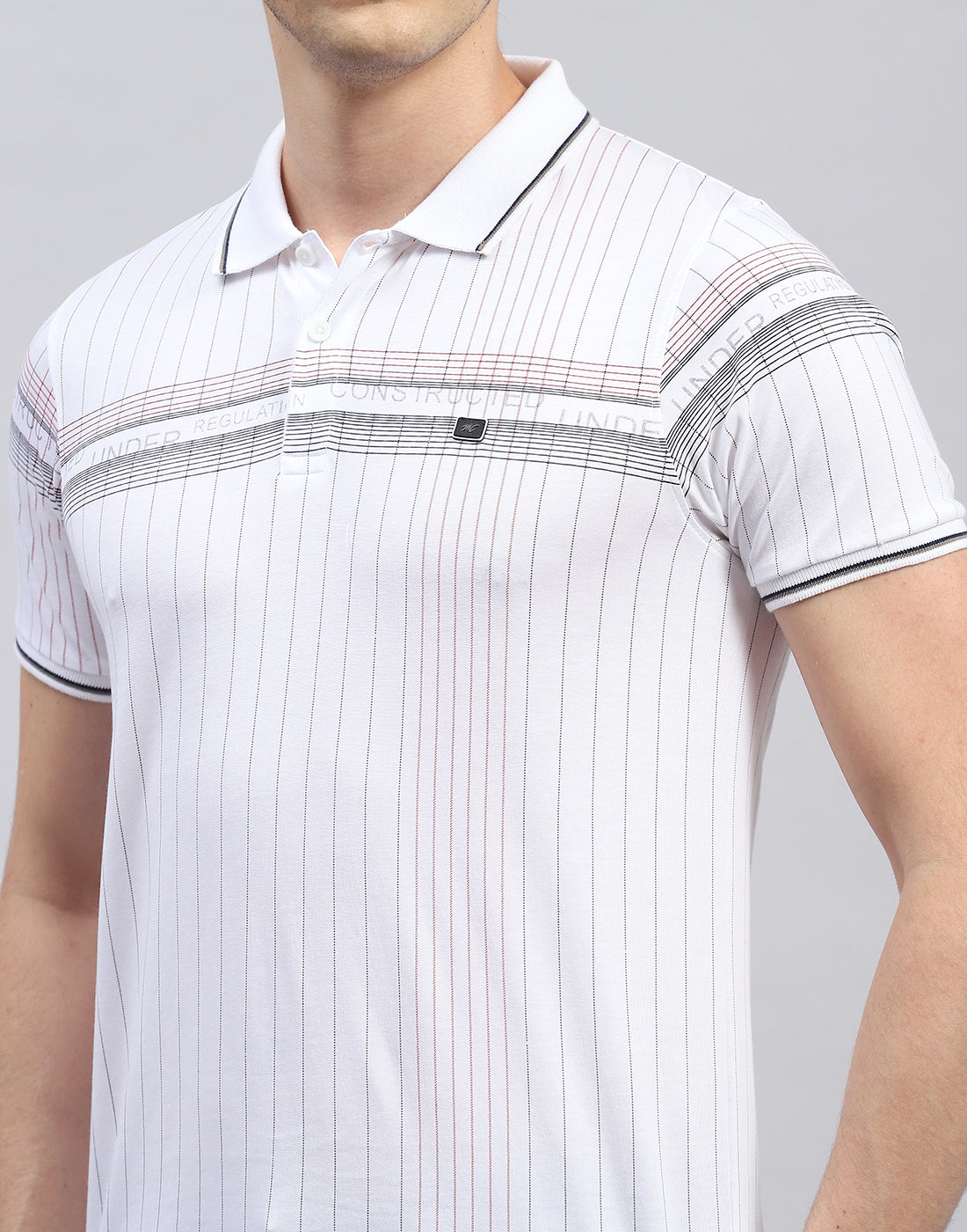 Men White Printed Polo Collar Half Sleeve T-Shirt