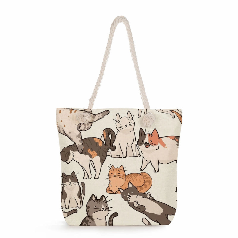 Women's Medium Linen Cartoon Elegant Basic Classic Style Square Zipper Canvas Bag