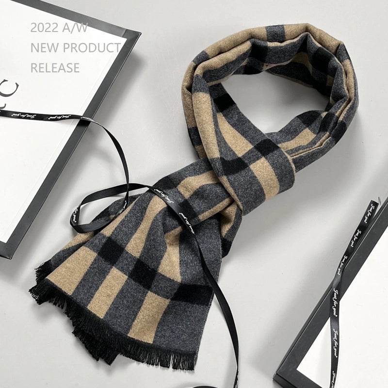 Wool Scarf Men's Plaid Winter Scarf Cashmere Scarf High-end Gifts Warm