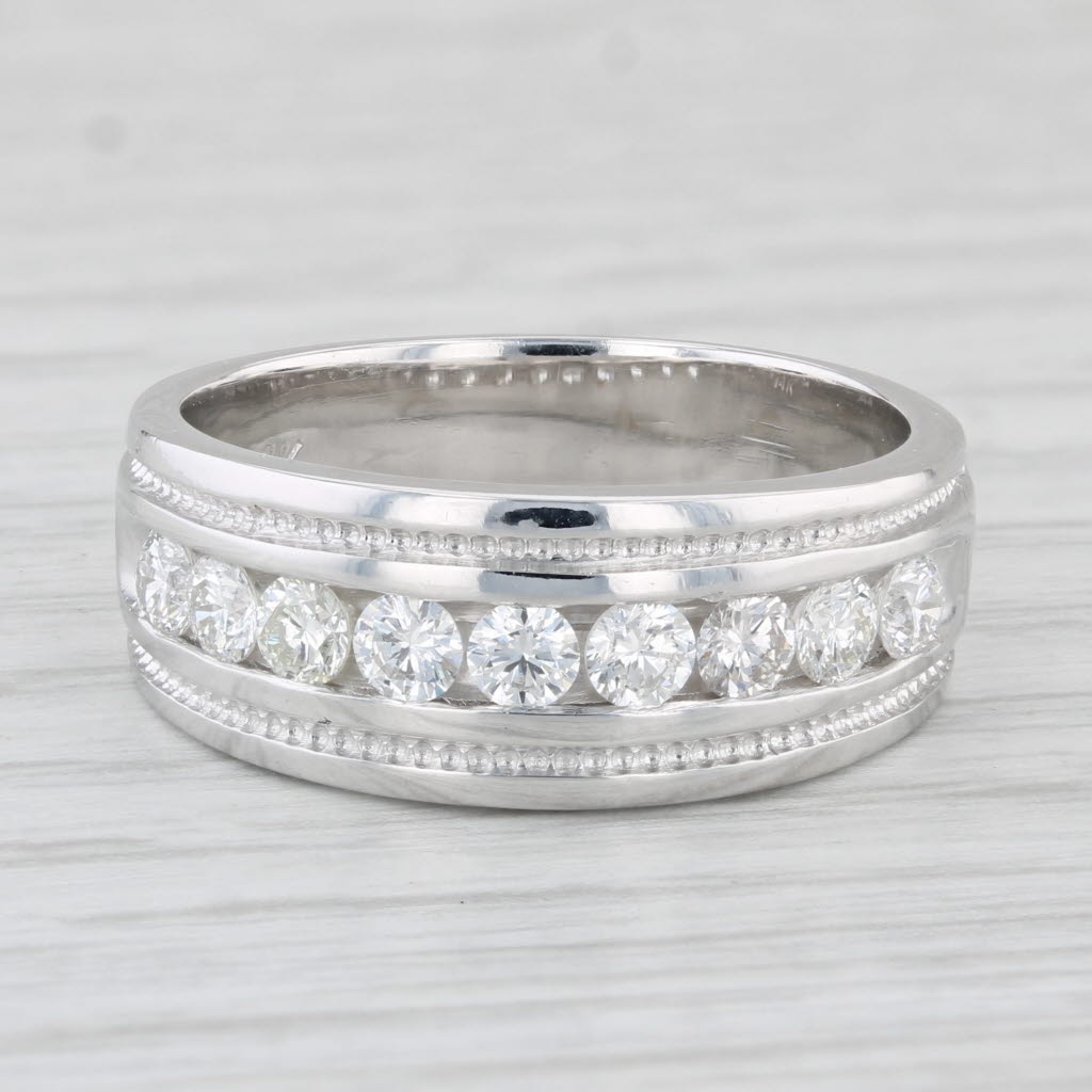 0.73ctw Men's Diamond Wedding Band 14k White Gold Size 8.5