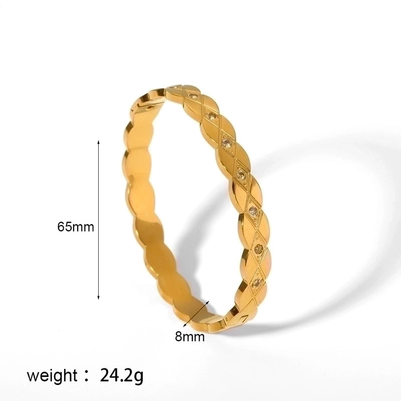 Minimalist Rectangle Stainless Steel Polishing Plating Inlay Zircon 18k Gold Plated Bangle