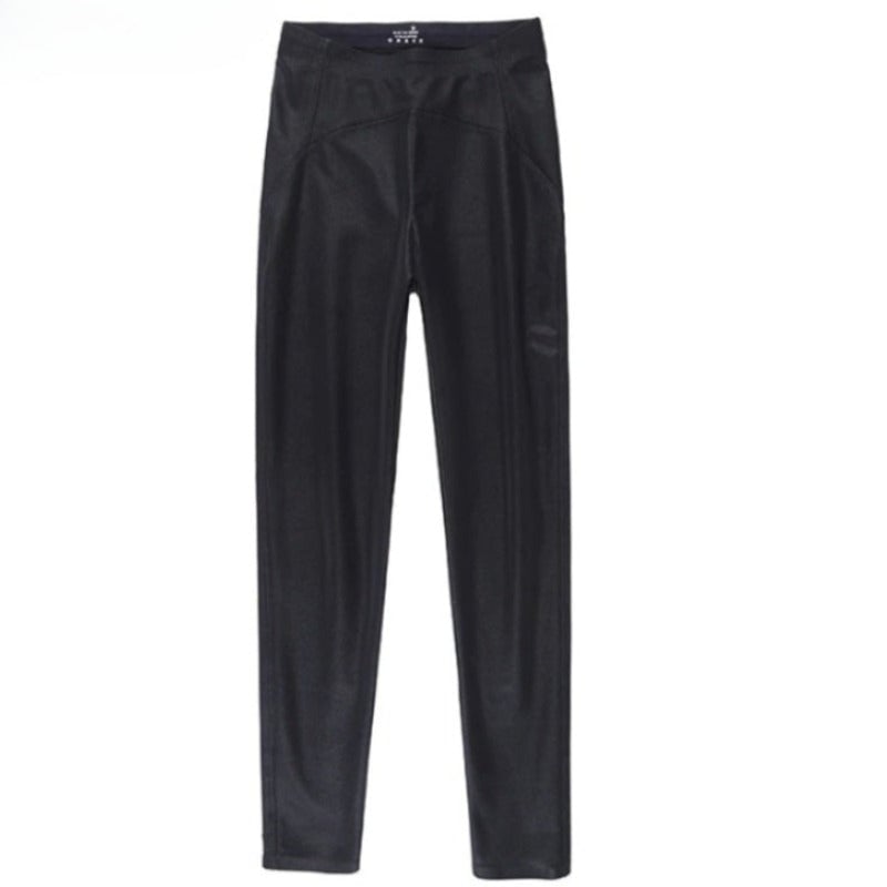Black Fleece Matte Leather Leggings For Women